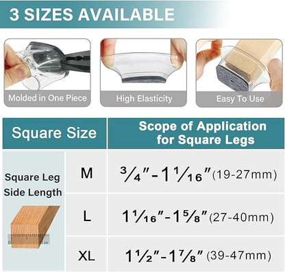 Ansible 24 Pcs Chair Leg Floor Protectors Square, Silicone Felt Furniture Leg Pads Caps Covers for Hardwood Floors (Fit:3/4" to 1-1/16")