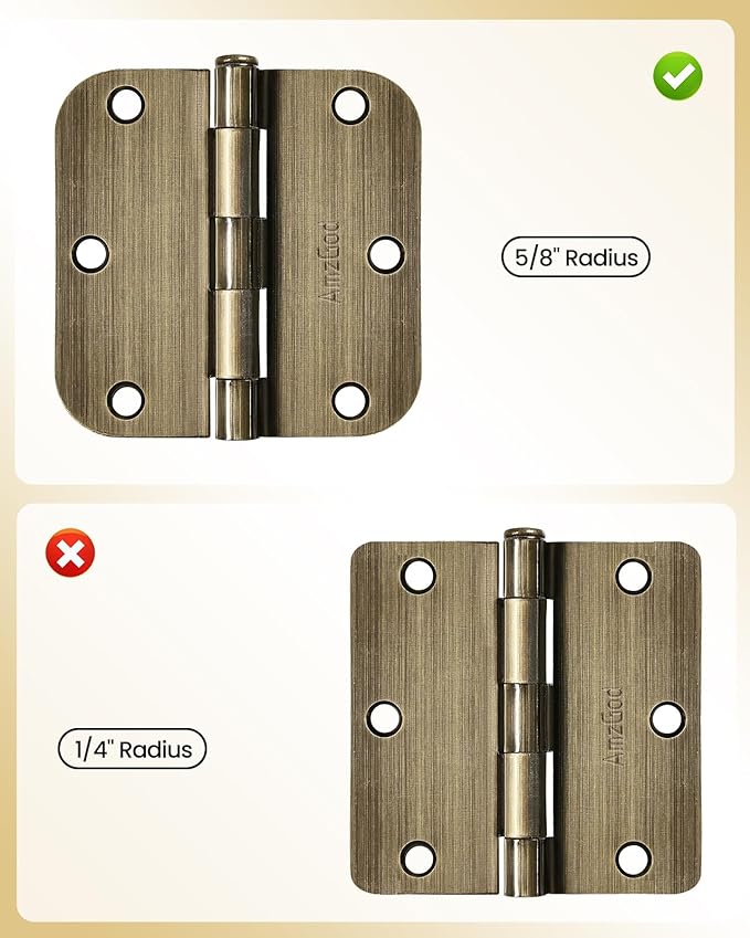 Atique Brass Door Hinges - 18 Pack Atique Door Hinges 3.5 Inch Rounded Interior Door Hinge with 5/8" Radius - Heavy Duty 3 1/2" Brass Hinges for Residential Door Hardware