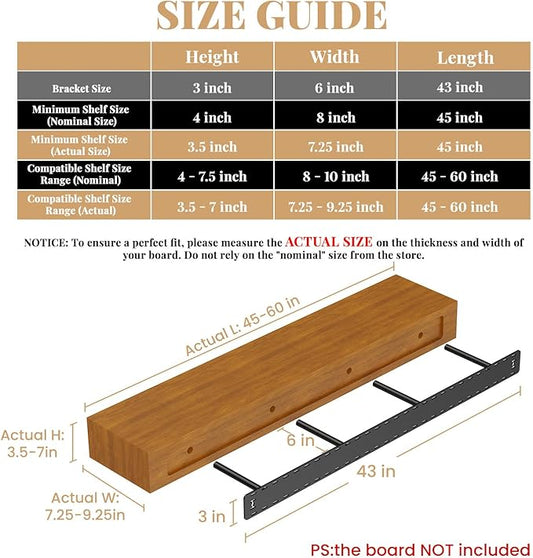 1 Pack Large Shelf Brackets Long Floating Shelf Bracket Invisible Floating Shelf Hardware Heavy Duty Floating Mantel Brackets(43"X6"X3" with Tools)