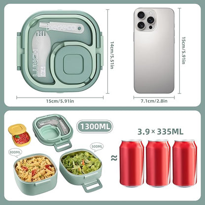 Luch Box Set Stackable Stainless Steel Bento Box with Insulated bag,Leak-Proof,2-Tier Bento box,Lunch Box With Portable Sauce Pod and Cutlery-for Kids/Toddler,Dishwasher Safe,Green