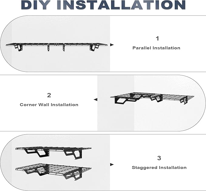 The Atlas 2-Pack 2x3 ft Garage Wall Shelves, 400lbs Heavy Duty Garage Shelving Wall Mounted, 24"x36" Metal Floating Shelf Storage Rack, Hammertone