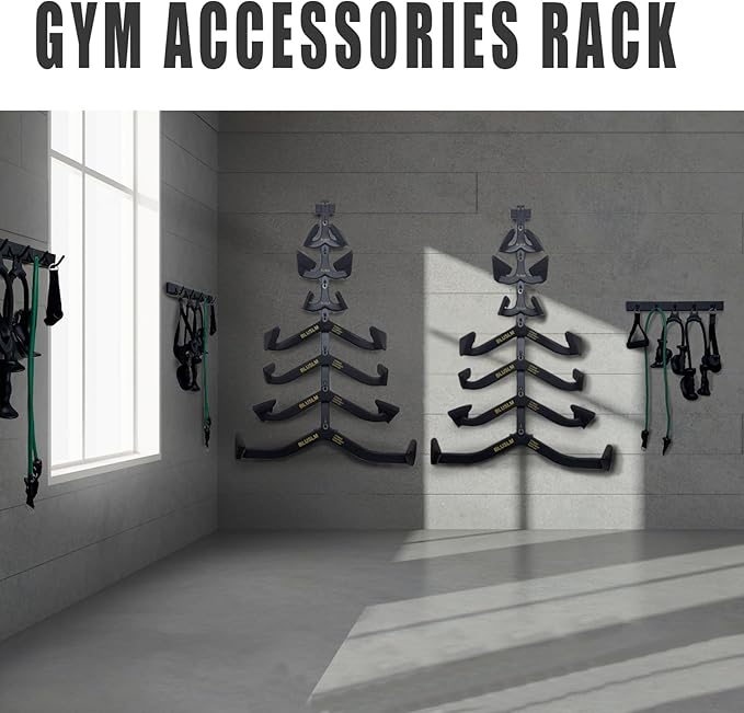Wall Mounted Lat Pull Down Bar Organizer with Hooks, Home Gym Storage Rack for Lat Pulldown Attachments, Cable Attachments Rack for Gym Accessories