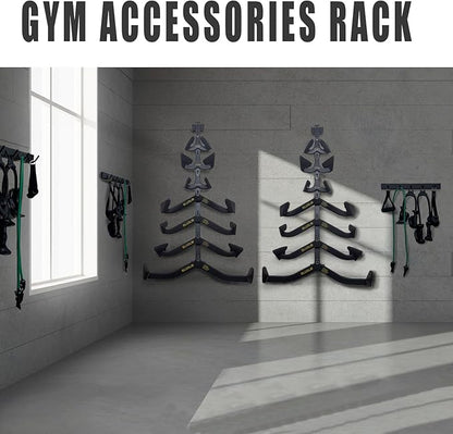 Wall Mounted Lat Pull Down Bar Organizer with Hooks, Home Gym Storage Rack for Lat Pulldown Attachments, Cable Attachments Rack for Gym Accessories