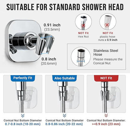 G-Promise Metal Handheld Shower Head Holder, Adjustable Wall Mount Shower Wand Bracket, Strong Adhesive Disc Mount or Drill Installation (Square, Chrome)