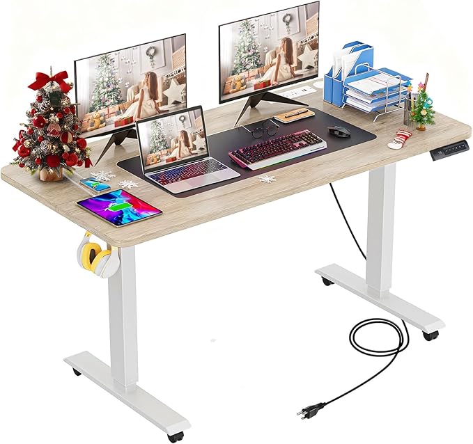 farexon Electric Standing Desk 55 x 24In with Charging Station, Adjustable Height Desk with Mouse Pad, 2 USB Ports & 3 Power Outlets, 4 Caster, 4 Preset Heights, 27''-46'' Lifting Range