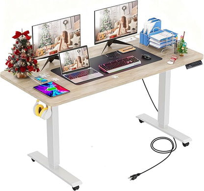 farexon Electric Standing Desk 55 x 24In with Charging Station, Adjustable Height Desk with Mouse Pad, 2 USB Ports & 3 Power Outlets, 4 Caster, 4 Preset Heights, 27''-46'' Lifting Range