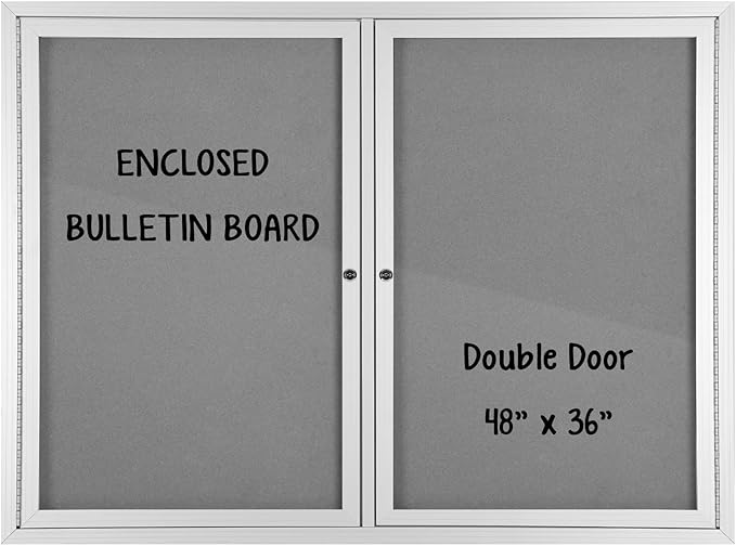 INNOVART Enclosed Bulletin Board 48” x 36”, Lockable Fabric Noticeboard with Aluminum Frame, Wall Display Case with 2 Swing-Open Doors Grey Felt, Information Cabinet for School, Office, Commercial