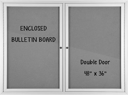 INNOVART Enclosed Bulletin Board 48” x 36”, Lockable Fabric Noticeboard with Aluminum Frame, Wall Display Case with 2 Swing-Open Doors Grey Felt, Information Cabinet for School, Office, Commercial