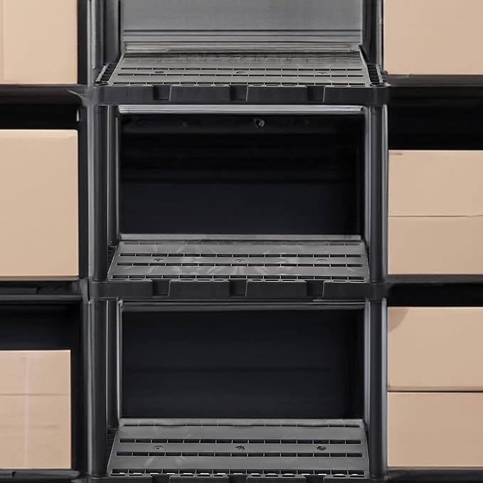 Gracious Living 3 Pack Light Duty Storage Shelves, Knect-A-Shelf 4-Shelf Ventilated Shelving Rack Organizer for Home, Garage, Basement & Laundry, Black