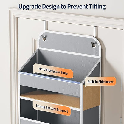 Yecaye Over Door Organizer, 60 lbs Load Capacity, Metal Hanging Storage with 6 Shelves for Toys, Bathroom, Nursery, Dorm Room, Grey