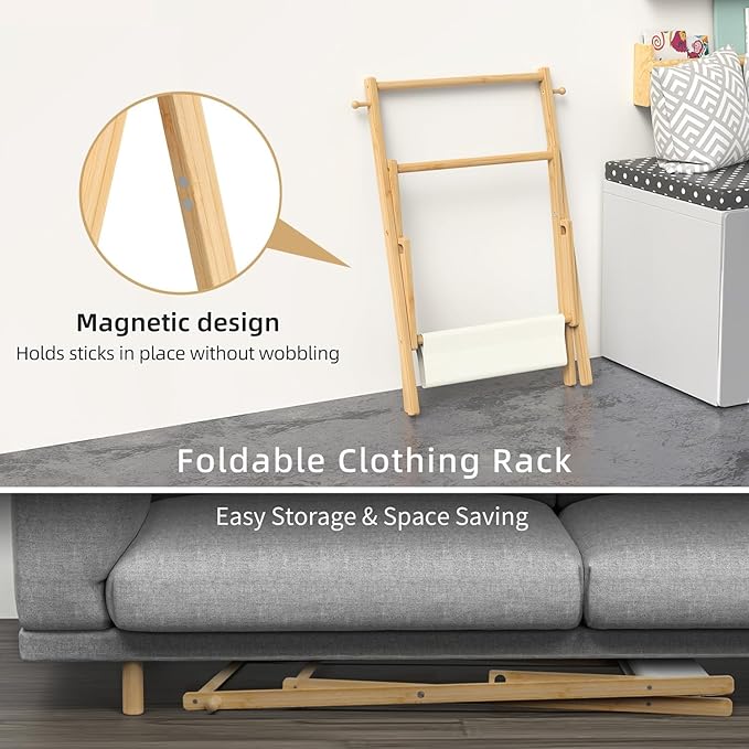 Baby Clothing Rack for Baby Shower Pets Dolls, Baby Clothes Rack with Storage Shelf & Double Rods, Toddler Clothes Rack, Mini Closet Baby Shower Rack (Natural)