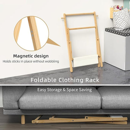 Baby Clothing Rack for Baby Shower Pets Dolls, Baby Clothes Rack with Storage Shelf & Double Rods, Toddler Clothes Rack, Mini Closet Baby Shower Rack (Natural)