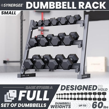 Synergee Dumbbell Rack for Home Gym – 3 Tier Adjustable Weight Rack for Dumbbells – Space-Saving Storage Shelf – Available in 38" or 46" – Heavy Duty Steel Frame – Easy Assembly