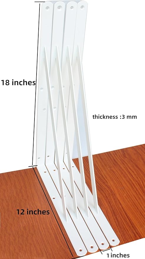 8 Pack L18 x H 12" White Heavy Duty Shelf Brackets with Screws Metal Shelf Brackets Shelf Support Angle Brackets for Shelves L Brackets Heavy Duty Floating Shelf