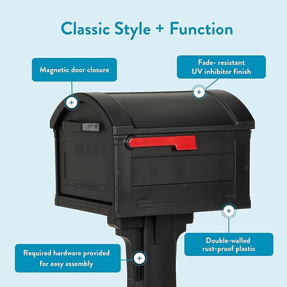 ARCHITECTURAL MAILBOXES Grand Haven Plastic, Mailbox and Post Kit, Black Extra Large