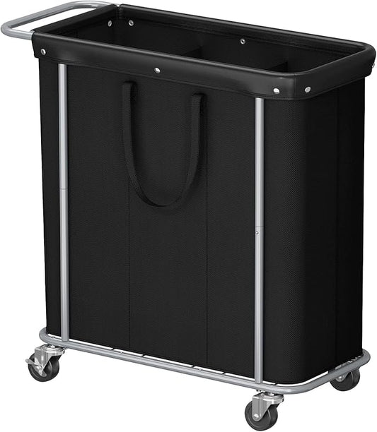 Lifewit 200L Large Laundry Basket with Wheels, Tall 3 Section Laundry Hamper Organizer, Rolling Laundry Cart with Steel Frame & Removable Bag for Luandry Room Bathroom Bedroom, Black