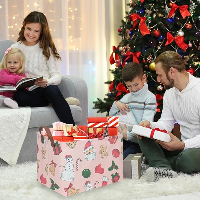 Rectangular Christmas tree Basket,Pink Christmas,Nursery Hamper,Waterproof and foldable Christmas Tree Basket Baby Storage Bin,Toy Organizer,Boy and Girls New Year decor(Pink Christmas)