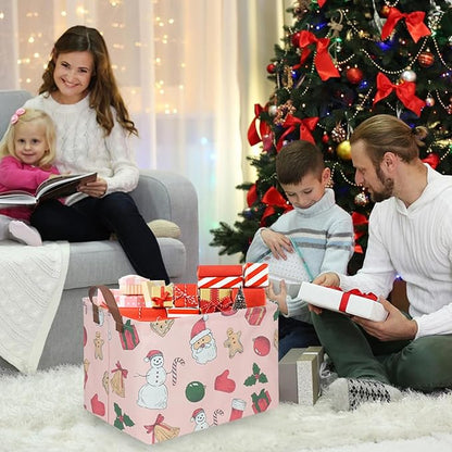 Rectangular Christmas tree Basket,Pink Christmas,Nursery Hamper,Waterproof and foldable Christmas Tree Basket Baby Storage Bin,Toy Organizer,Boy and Girls New Year decor(Pink Christmas)