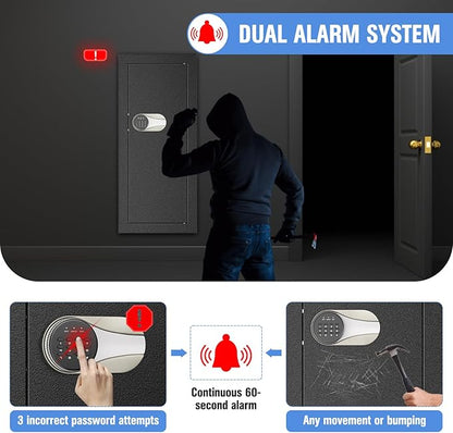 Greenvelly Wall Gun Safe, Hidden Wall Safe with Digital Keypad & Backup Keys, 33" Tall Metal Security Cabinet with Removable Shelves & Alarm System for Firearms, Cash, Jewelry, Documents