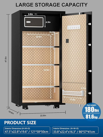 TIGERKING 11.5 Cu Ft Large Heavy Duty Home Security Safe – Digital Touchscreen Lock, Anti-Theft, Adjustable Shelves, Easy to Use, Jewelry & Valuables, Ideal for Home or Office (Black, Classic Style)