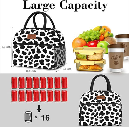 Coobiiya Lunch Bag Women, Lunch Box for Women Adult Men, Small Leakproof Cute Lunch Tote Large Capacity Reusable Insulated Cooler Lunch Container for Work/Office/Picnic/Travel-Cow