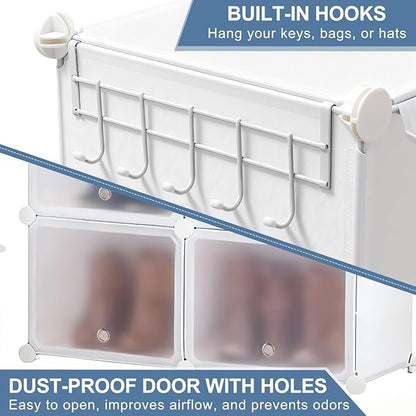 DUMOS Shoe Rack Organizer, 8-Tier Shoe Storage Cabinet with Door, Stackable Plastic Shoe Shelves Organize for Closet,Entryway,Hallway,Bedroom, 32 Pairs, White