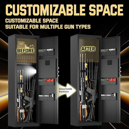 5-8 Gun Safe for Rifles and Pistols, Gun Cabinets for Rifles and Shotguns with Digital Keypad & LED Light, Rifle Safe for Home with Removable Shelves and Alarm System, Easy Assembly Gun Locker