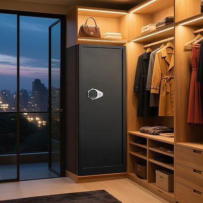 10-12 Gun Safe for Rifles and Pistols, Rifle Safes for Home, Digital Locking Gun Cabinet, Shotgun Safe with Dual Alarm System, Large Rifle Cabinet with Removable Shelf