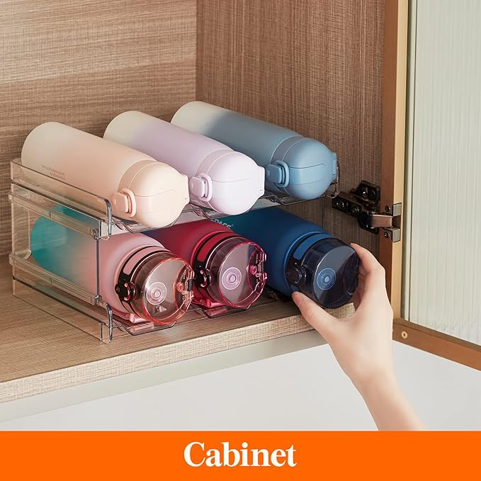 Lifewit 2 Tier Stackable Water Bottle Organizer for Cabinet, 3 Pack Plastic Bottle Holder Fits 6 Bottles/Tumblers up to 3.8" Diameter for Pantry/Countertop/Cupboard, 28 x 19 x 15 cm/11 x 7.5 x 5.7"
