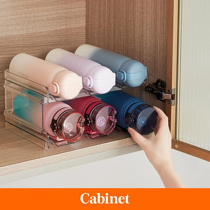 Lifewit 2 Tier Stackable Water Bottle Organizer for Cabinet, 3 Pack Plastic Bottle Holder Fits 6 Bottles/Tumblers up to 3.8" Diameter for Pantry/Countertop/Cupboard, 28 x 19 x 15 cm/11 x 7.5 x 5.7"