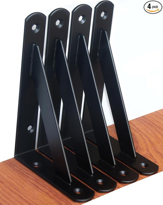 4 Pack L6 x H 4" Black Heavy Duty Shelf Brackets with Screws Metal Shelf Brackets Shelf Support Angle Brackets for Shelves L Brackets Heavy Duty Floating Shelf