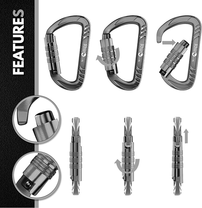 12kN (2697 lbs) Heavy Duty Carabiner Clips, for Securing Pets, Outdoor, Camping, Hiking, Hammock, Dog Leash Harness, Keychains
