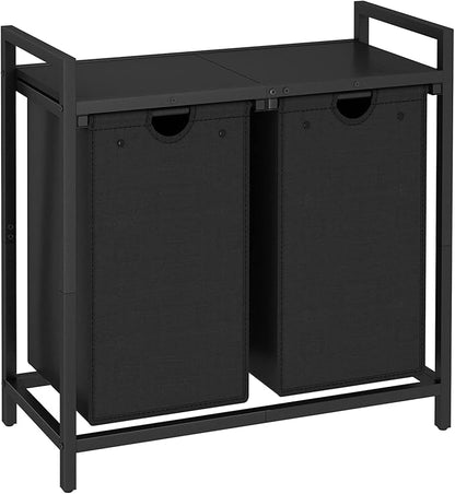 LAATOOREE Laundry Hamper, Two-Color 2 × 48L Laundry Basket with 2 Removable Laundry Sorter Bags and Top Shelf, Clothes Hamper for Laundry Room, Bathroom