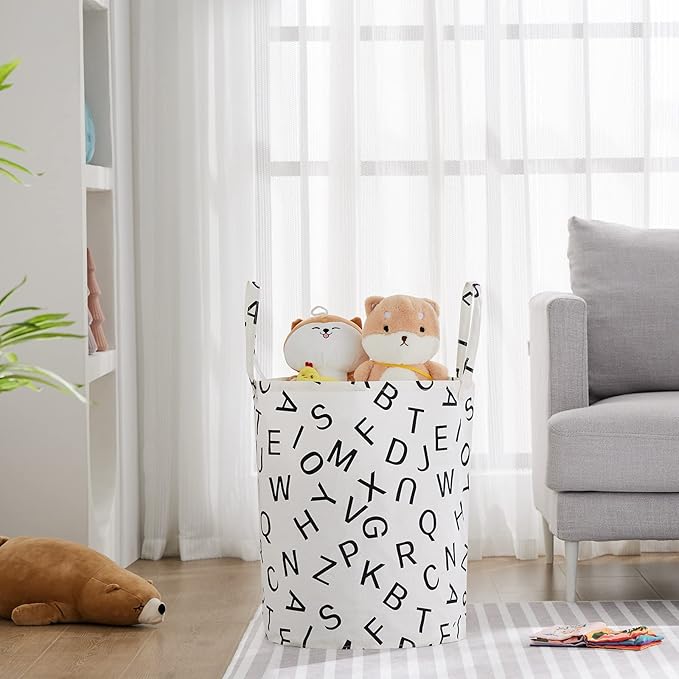 Large Storage Basket for Girls and Boys, Collapsible Laundry Hamper with Long Handles, Toy Bins for Nursery, Kids Room Décor