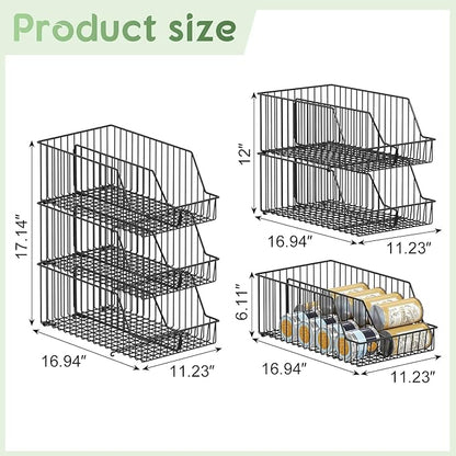 3 Pack Can Storage Organizer For Pantry,Stackble Widen Can Holder Rack With 3 Adjustable Dividers, Can Dispensers For Soup Soda Canned Food Water Bottle, Pop Drink Organizers for Cabinet Shelf
