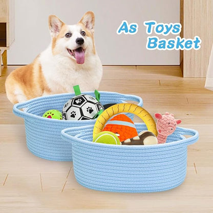 ABenkle Small Basket with Gift Bags and Ribbons, Empty Gift Baskets for Mother's Day, Decorative Boho Rope Woven Nursery Storage Organizer Toy Baskets with Handle for Baby Showers, 12"X 8" X 5"