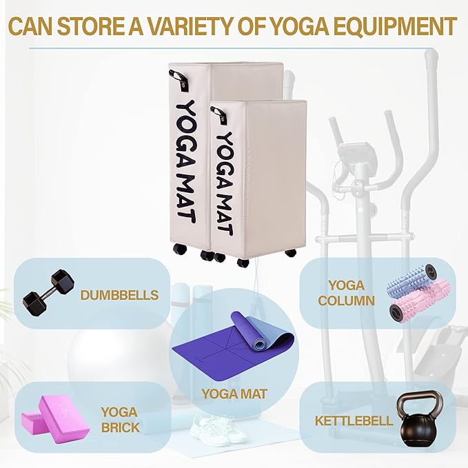Twira Yoga Mat Storage Racks, Home Gym Storage Rack for Foam Roller, Yoga Strap and Resistance Bands, Workout Equipment Corner Storage Organizer with Wheels