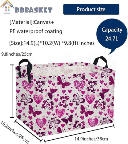 Rectangular Valentine's Day Baskets,Heart Basket,Butterfly Girls Basket Kids Storage Bin Love Room Decor for Home.(Butterfly Love)