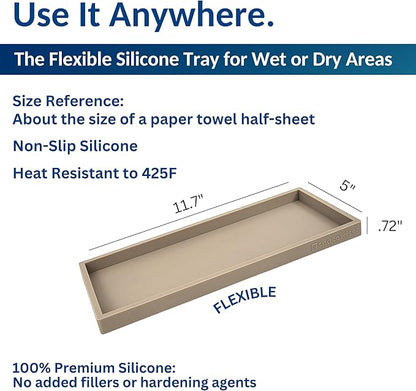 Countertop and Vanity Tray - 11.7" Silicone Bathroom Tray, Flexible Dish Soap Holder for Kitchen, Bathroom Counter Organizer, Shower Toilet Tank Trays Décor Accessories, Sink Makeup Mat Oil