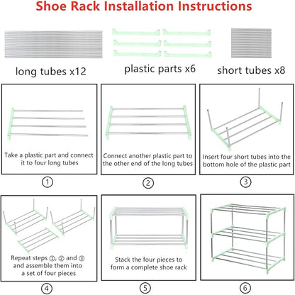 Stackable Small Shoe Rack, Entryway, Hallway and Closet Space Saving Storage and Organization (3-Tier, Green)