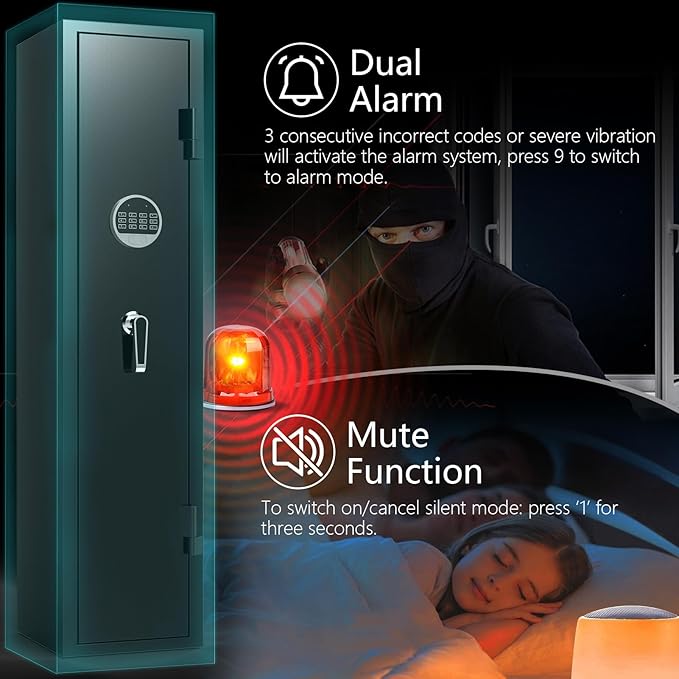 4-6 Rifle Safe, Large Gun Safe for Home Rifles and Pistols, Gun Cabinet for Rifles and Shotguns with Drawer, Gun Cabinets with LED Lights and Double Alarm System