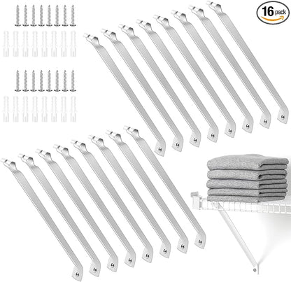 16 Pcs Support Brackets for 12in Wide Shelving Wire Wire Shelf Brackets Closet Rod Bracket Closet Support Bracket with Anchors and Pins for Installation Wires Shelving Supports Closets