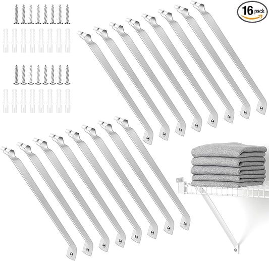 16 Pcs Support Brackets for 12in Wide Shelving Wire Wire Shelf Brackets Closet Rod Bracket Closet Support Bracket with Anchors and Pins for Installation Wires Shelving Supports Closets