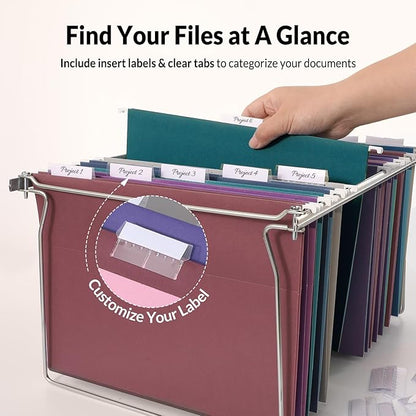 SUNEE Hanging File Folders Vintage Colors, 25 Pack Letter Size File Folders with 1/5-cut Tabs, Stay Organized for Your Home and Office Bulk File and Documents