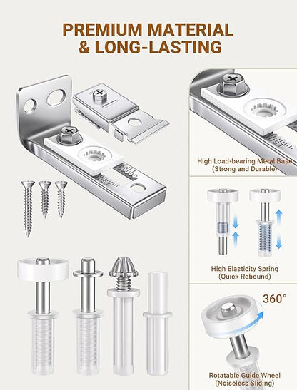 Bifold Door Hardware Repair Kit, 2 Set Bi-fold Sliding Closet Doors Replacement Parts with Top & Bottom Brackets, Pivots & Guides Wheel, Closet Door Hardware Kit for Folding Pocket & Accordion