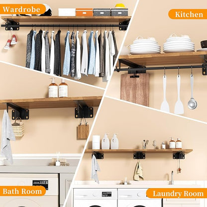 Closet Rod Support Bracket 11 inch WYGWP Heavy Duty Closet Shelf Brackets Supports 200lbs,Sturdy Closet Shelves Wall Mounted for DIY Home and Closet Decor Black 2pack