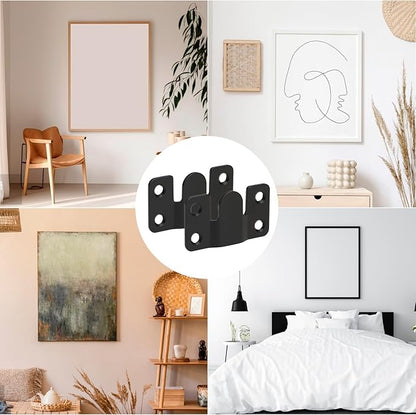 4 Pairs Interlocking Flush Mount Bracket Picture Hanging Hooks Black Stainless Steel Heavy Duty Photo Frame Hook Large Picture Hanger Buckle Furniture Connector Headboard Wall Mounting Hardware