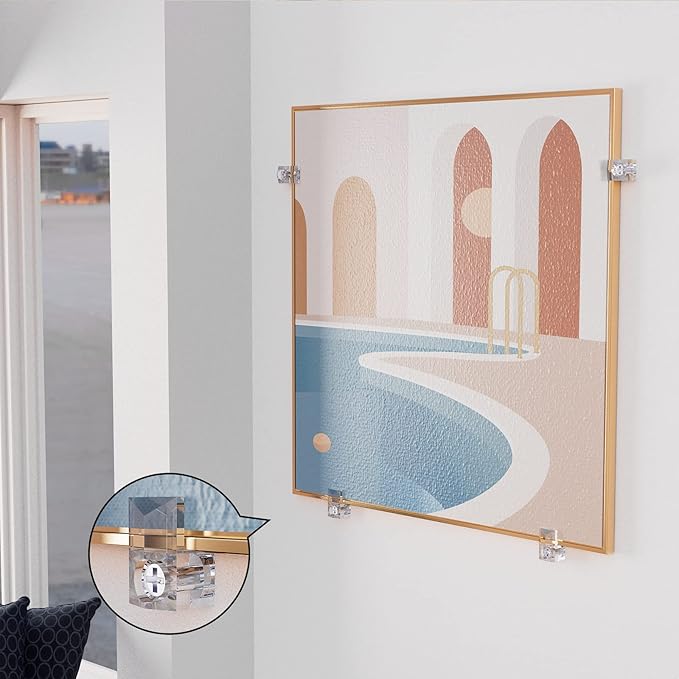 22 Sets of Mirror Holder Clips Kit,3/8 Crystal Clear Plastic Mirror Clip,Mirror Holder Clips Glass Retainer Clips Kit,Mirror Hanging kit with Screws and Fixed Mirror Box Door