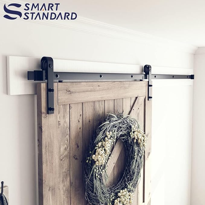 SMARTSTANDARD 8.2 FT Barn Door Hardware Kit -Sliding Barn Door Track - Smooth and Quiet - Easy to Install - Includes Step-by-Step Installation Instructions - Fits 48" Wide Door Panel (J Shape Hanger)