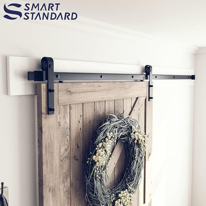 SMARTSTANDARD 8.2 FT Barn Door Hardware Kit -Sliding Barn Door Track - Smooth and Quiet - Easy to Install - Includes Step-by-Step Installation Instructions - Fits 48" Wide Door Panel (J Shape Hanger)